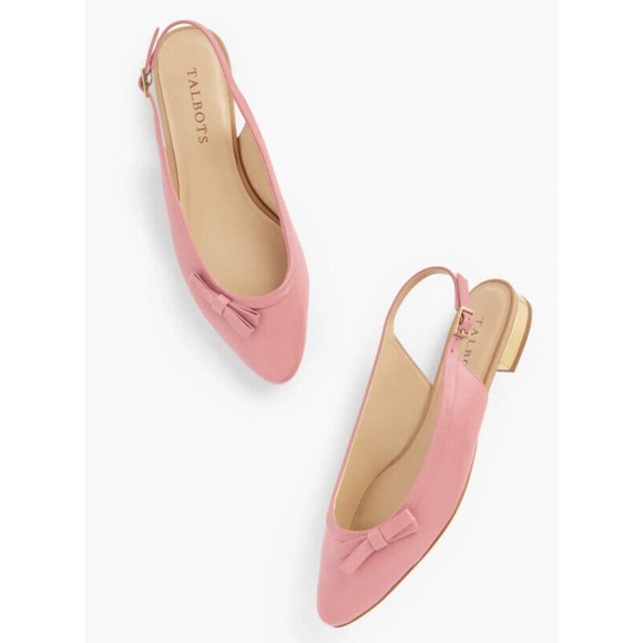 Pink Talbots Leather Bow Embellished Almond Toe Slingback Flats (NWT) - Picture 4 of 4